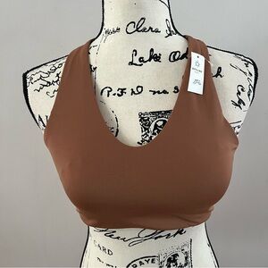 aerie Brown Scoop Neck Strappy back Sports Bra ladies size large